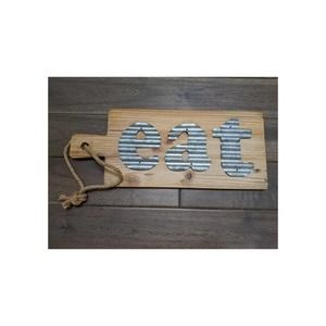 World Market Wooden Cutting Board Wall Decor Eat Galvanized Metal Rope Handle